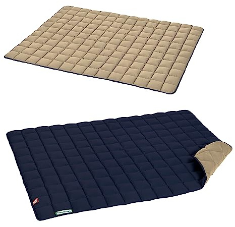 Doctor Bark Hundedecke – weiche, hochwertige Hundematte für sehr große Hunde, robuste Indoor-Outdoor Liegedecke, waschbar bis 95 °C (Gr. XXL, 140x110 cm, Goldbraun-Königsblau)