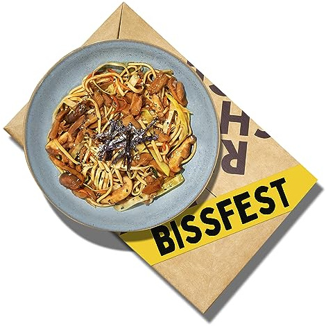 bissfest Teriyaki Udon Rezeptbox für 3 Personen – vegan | – inkl. Teriyaki Sauce, weißen Sesamkörner & Bio Udon Nudeln – ACHTUNG - Kurzes Mindesthaltbarkeitsdatum (MHD: 26.10.2026)