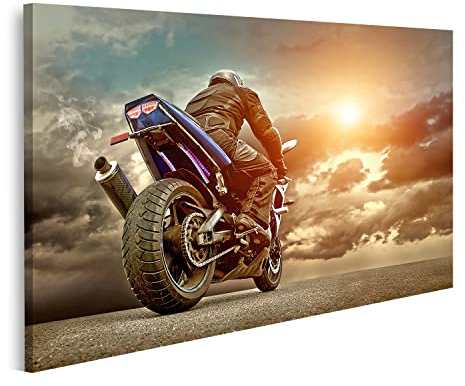 islandburner Prime Bild auf Leinwand Biker Motorrad Sonnenstrahlen Racer Himmel Mit Wolken Wandbild Poster Kunstdruck Bilder