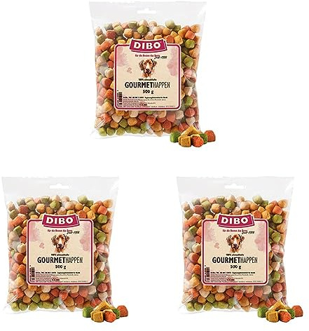 Gourmet-Happen, 500g-Beutel, Backwaren als gesunde, natürliche Ernährung für Hunde von DIBO, Hundefutter, Barf, B.A.R.F, Leckerli, Hundekekse (Packung mit 3)
