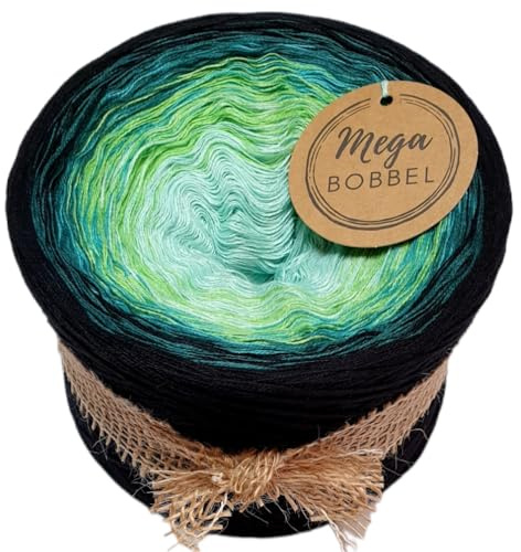 MegaBobbel*Aurora*A266*Farbverlaufsgarn - Lace Garn Bobbel Wolle zum Häkeln & Stricken (3fädig-ca.1000m / Außenfarbe: Schwarz)