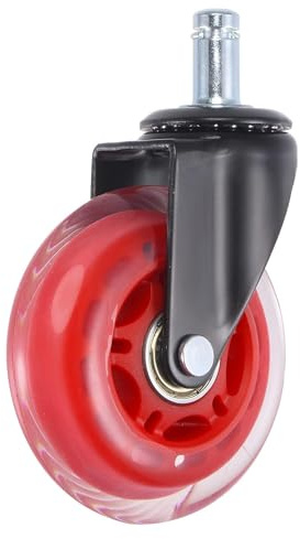 BULINO Ruote Girevoli Girevoli for Mobili,Ruota Girevole for Sedia da Ufficio Girevole PU 3 con Stelo 7/16 x 7/8 capacità di Carico di 110Lbs for Pavimenti in Legno Duro e Moquette, Rosso