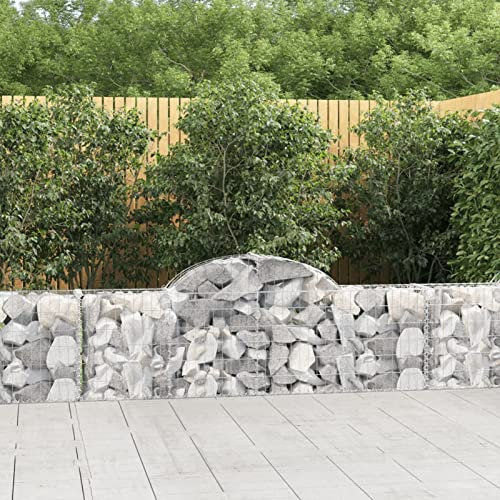 Homgoday Gabionenkörbe, 5 Stück, Bogenform, Eisen, 200 x 30 x 60/80 cm, Korb Mauer Gabionen, Steingabionen, Gartenwand, Steinwand, Typ 1
