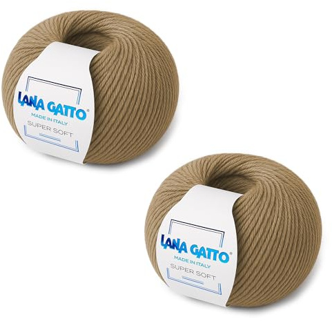 Strickgarn 100% reine Merino-Schurwolle Extra-Fine, line Super Soft von Lana Gatto Made in Italy, hochwertiges Garn zum Häkeln und Handstricken, 100g 250 Meter, (Kamel - 14202, 2)
