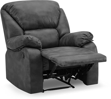 Home Detail Enoch Recliner Sofa, Black Faux Leather, 1 Seater