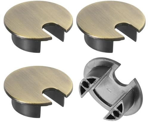 sourcing map 4Pcs Cable Hole Cover 1-3/8(35mm) Zinc Alloy Desk Cable Wire Cord Grommet Hole Cover for Office Computer Desk Wire Organizer, Bronze Tone
