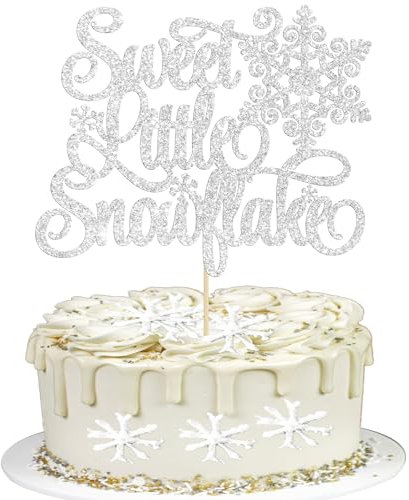 Gyufise 1Pc Sweet Little Snowflake Cake Topper Glitter Winter Frozen Theme Little Snowflake Cake Decorations for Winter Wonderland Baby Shower Kids Birthday Party Decorations Supplies Silver
