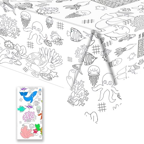 Coloring Tablecloth for Kids,137*274cm Giant Colouring Table Cloth,Paper Tablecloths Ocean Rectangular Table Cover for Parties,Art Coloring Educational Tablecloth Party Supplies for Boys Girls