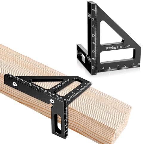 3D Multi Angle Measuring Ruler, 45° & 90° Degree Triangle Scriber Square Protractor, Miter Triangle Ruler Measuring Tool for Engineer Aluminum Inch Scale for Carpenters and Woodworkers (Black).