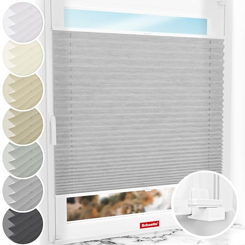 Schuette® Plissee ohne Bohren ● Dolomite Kollektion: Storm Gray (Grau) ● 85x120cm (Breite x Höhe) ● Suprafix Faltrollo X Klemmfix Rollo ● Blitzschnelle Montage inkl. Video