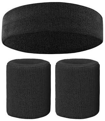 QHFlashbuy 3 Pezzi Fascia Sportive Set,Elastico Sport Fascia per Capelli e Polsino di Sport,Fasce Di Sudore Cotone Bande di Sudore per Accessori Sportivi da Corsa Fitness