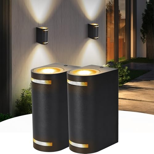Aigostar Wandleuchte für außen， GU10 Aluminium Up & Down-Wandleuchten，2 Stück，IP65 Wasserdicht LED Wandbeleuchtung Innnen und Aussen，für Wohnzimmer，Schlafzimmer，Terrasse， Garten， Flur，Balkon，Veranda