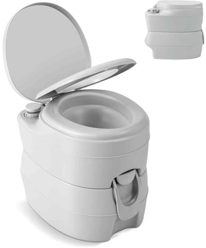 TANGZON 20L Portable Toilet Camping Porta Potty, 150 KG Travel Toilet Potty Seat with Waste Tank, Flush Pump, Indoor Outdoor Dual Outlet Commode with Handles for Camping Fishing Boating (Grey)