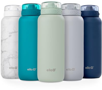 Ello Cooper 40oz Stainless Steel Water Bottle with Straw and Carry Handle, Double Walled and Vacuum Insulated Metal, Leak Proof Locking Lid with Soft Silicone Spout, Reusable, BPA Free, Sage