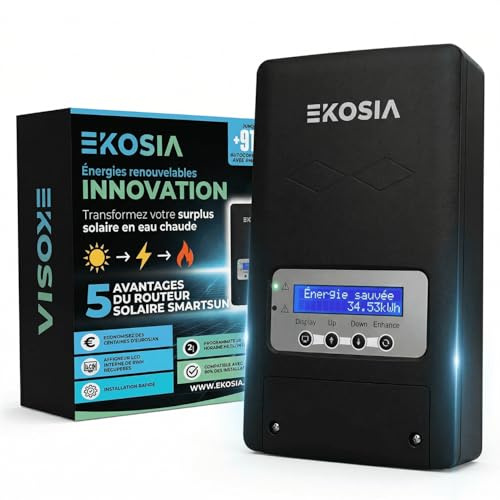 Routeur Solaire EKOSIA V2.2 Filaire 3,6 kW pour Chauffe‑Eau Électrique – Optimiseur d’Autoconsommation Photovoltaïque Résidentielle – Surplus PV dès 50 W, 2 Sorties, Compteur kWh