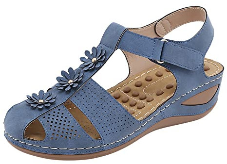 Schuhe Frauen MäDchen Bequeme KnöChel Hohle Runde Zehensandalen Weiche Sohle Wandersandale Geschlossene Sandalen, | Leicht Trekkingsandalen Atmungsaktive Leder Sneaker Plateau Sandaletten