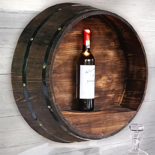 Bourbon - Mensola a forma di barile di whisky, da parete, porta bottiglia di vino, a forma di barile di quercia, decorazione da parete per cucina, ufficio, casa e pub