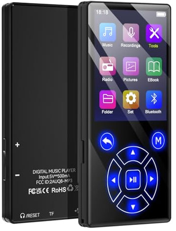 Gueray Lettore MP3 Bluetooth 128GB Lettore Musicale Digitale Portatile con Suono HiFi Altoparlante Incorporato Supporto Radio FM Registratore Vocale Scheda TF
