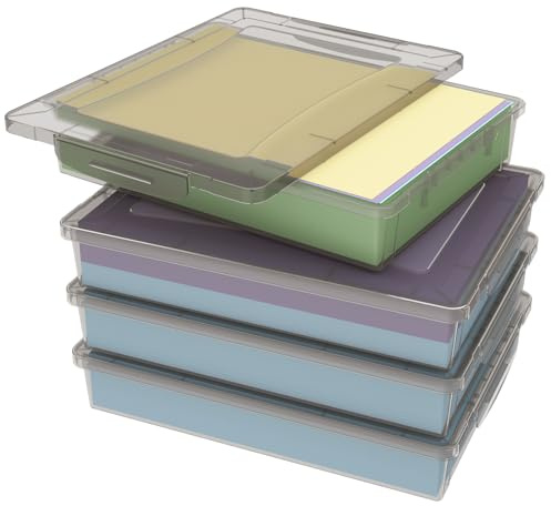 Lifewit 4 Pack 5L Aufbewahrungsbox A4 mit Deckel, Din A4 Box mit Clip-Verschlüsse, Dokumentenbox Archivbox, Storage Box für Bastelmaterial Papier Foto Künstlerbedarf Werkzeug, 32 x 23 cm/12x9, Grau