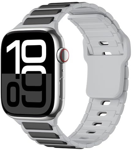 Compatible with Apple Watch Strap 49mm 46mm 45mm 41mm 40mm Dual-Colour Silicone Band, Soft Replacement Bands for iWatch Strap Series 10/9/8/7/6/5/4/Se/Ultra2 (Grey&Black,44/45/46/49mm)