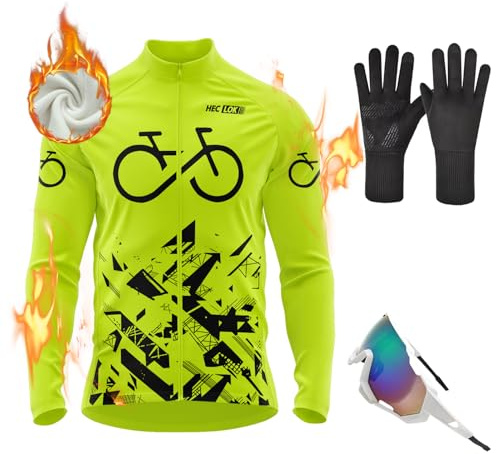 Herren Winter Fahrradtrikot Langarm Thermo Funktions Radtrikot Warm Fleece, Langarm Fahrrad Shirt, Herren Radtrikot, Fahrradbekleidung Radshirt für Männer, MTB Thermo Trikot