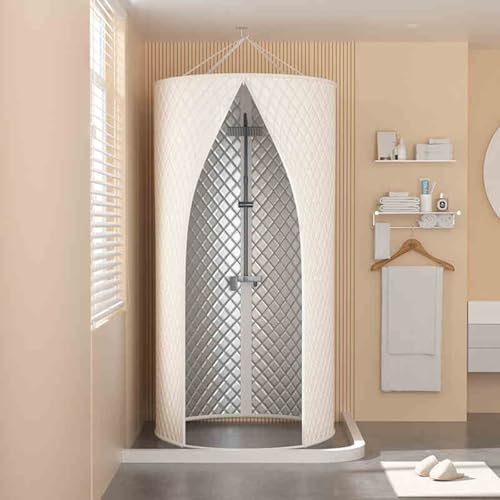 Hängende Rund Duschvorhang Duschzelt Umkleidezelt Camping Faltbarer Mobile Umkleidekabine Duschkabine Outdoor Duschspinne, Wasserdicht, Verdickt 8mm, Bleiben Sie Warm in der Dusche(Beige,80 CM*200 CM)