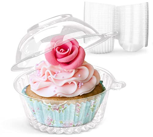 CROWNSHOP 100 Pack Cupcake Containers Individual 5.5 Inch Cupcake Boxes Single for Home Baking Clear Plastic Cupcake Holder with Lids for Party Wedding Birthday Baby Shower Holiday Picnic