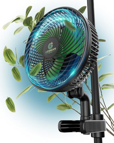 GermanGrow G6 Grow Ventilator oszillierend, Clip Ventilator Grow 10W ECO Motor (leise&effizient) mit Naturmodus und 10 Geschwindigkeitsstufen, Gewächshaus Lüfter das perfekte Zubehör für deine Growbox
