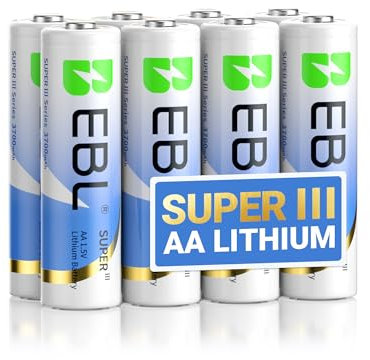 EBL AA Lithium Batterie 3700mAh 1.5V 8 Stück - Lithium Batterie AA Hochleistungs Hoher Kapazität, Nicht Wiederaufladbare Batterien AA für Blink Outdoor Camera, Digitalkamera, Spielzeug, Fernbedienung