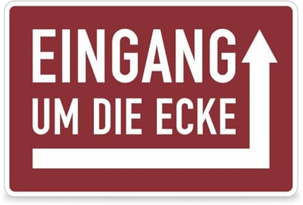 Hinweisschild Eingang um die Ecke - 30,0 x 20,0 cm - Selbstklebende PVC-Folie - Rechtsweisend - Farbe: Rot/weiß - Betriebsausstattung24