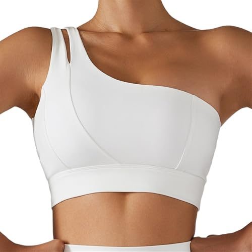 LUYSGBXR Yoga topp sport bh, mycket elastisk, bekväm, one-shoulder-yoga bh, kvinnor, fitness, gym, topp, löpträning, underkläder, push-up toppar, sexig yoga väst (Swan vit, S)