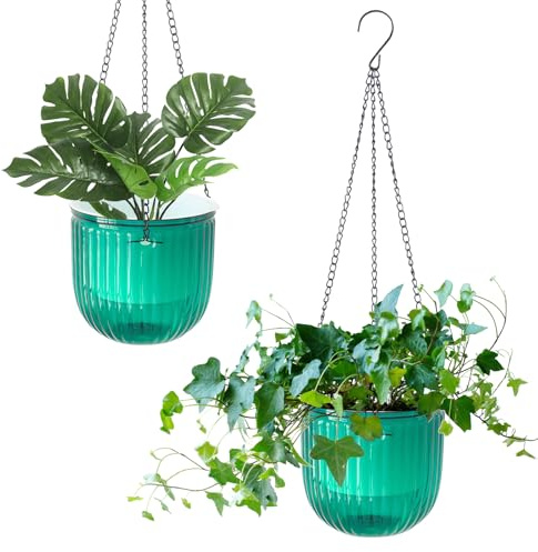 hifrom Blomkrukor för upphängning, blomampel, utomhuskorgar med kedja, kokos stor liter volym (set om 2 transparent grön 16,5 cm)