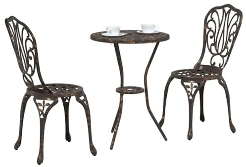 vidaXL Set Bistro da Giardino 3 PCS Bronzo Alluminio, Set di mobili da Giardino Moderno per Patio e terrazzo, Pranzo Minimalista, Lounge contemporanea