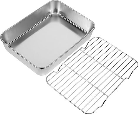 POPETPOP Grill Plate with Wire Mesh Rack Stainless Steel for Restaurant and Home BBQ Cooking