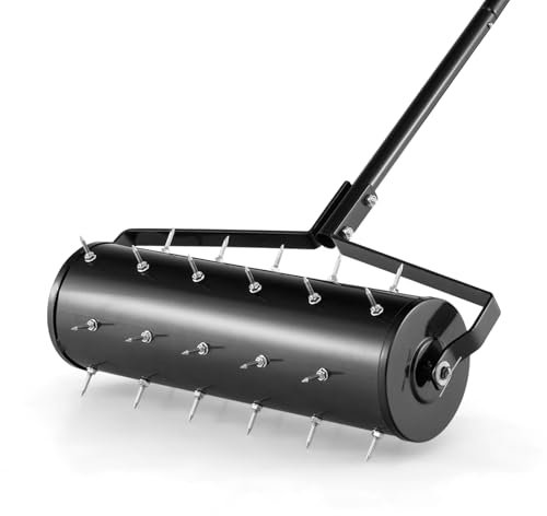 SOARS Arieggiatore per Prato a Rullo 44/53 cm, Aeratore Rullo da Giardino Manuale con Chiodi da 3,5 cm, in Metallo Antiruggine con Manico, Ideale per Prato, Orto e Terreno (53 x 130 cm, Nero)