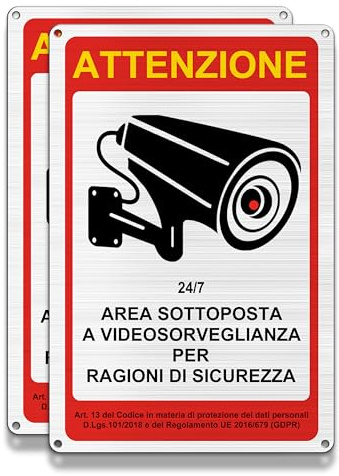 FloraVigo Cartello Videosorveglianza Autoriflettente, Cartello Proprietà Privata, Allarme Sicurezza in Alluminio (30x20cm) x 2