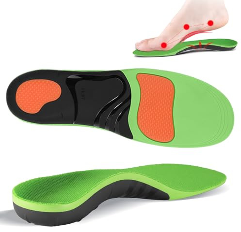Orthopädische Einlegesohlen mit Hohe Fußstütze für Damen Herren, Komfort Schuheinlagen für Plantarfasziitis, Plattfüß, Verteilt Fußdruck, Atmungsaktive und Rutschfeste (Grün, L: 43-46 EU)