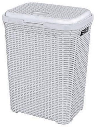 Cesto para Ropa Sucia 50 L - Envio 24h - con Asas y Tapa, pongotodo Rattan de plástico duro. Cubo para plancha, Almacenaje juguetes, herramientas o Multiusos. Ligero y Resistente. (Blanco, 50 Litros)