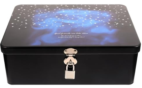 TOVINANNA Boîte de Rangement en Fer Blanc avec Serrure - Coffret à Bijoux Vintage Motif Étoile - Organisateur Métallique Sécurisé pour Bureau et Maison - Boîte Décorative avec Clé