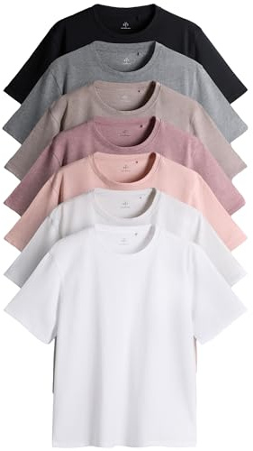 THE SET Femme T-Shirt Essential, Lot de 7 Black/Brown/Taupe/Pink/Light Pink/Cream/White S