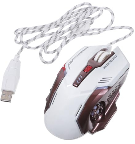 Uonlytech Mouse Gaming USB Retroilluminato Bianco 6 Tasti 3200 Dpi | Design a Forma di Pneumatico, Struttura in Plastica, Peso 70g ± 10g, Rotella 3d e Luce Breathing