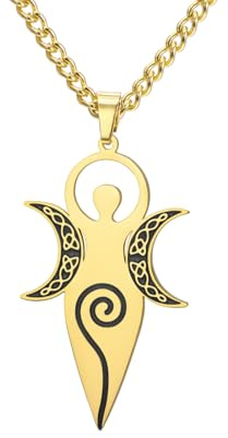 EUEAVAN Collana con pendente a spirale della dea celtica della fertilità con tripla luna Amuleto magico pagano wiccan Gioiello religioso Regalo per donne e mamme (oro)
