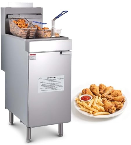 VEVOR Commercial Deep Fryer, 3-Burner Fryer for Restaurants, Stainless Steel Floor Standing Deep Fryers with Dual Baskets and Adjustable Temperature, Propane Powered, 40 lbs Capacity, 90,000 BTU