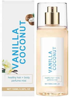 Vanilla Coconut Perfume for Women – 100ml Hair & Body Mist, Lightweight, Nourishing with Jojoba Oil, Long-Lasting Tropical Scent for Everyday & Travel (100ML, A)
