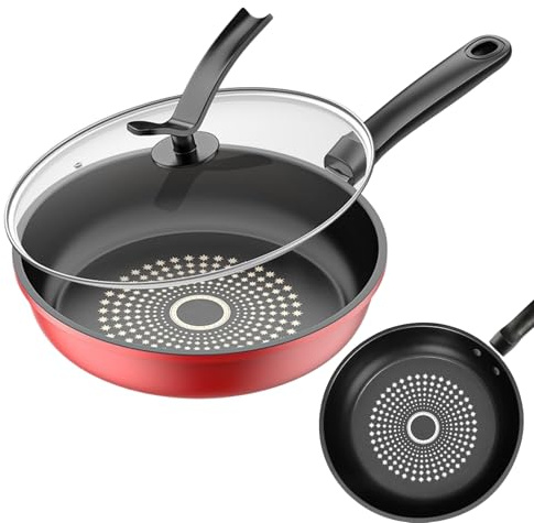 Sartén genérica para freír, sartén antiadherente, sartén antiadherente de inducción con tapa | Tablas de cocina ergonómicas, herramientas de cocina para desayunar panqueques cena bistec bocadillos