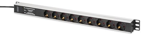 DIGITUS DN-95438 – Eluttag – 9 uttag – Nätfilter och överspänningsskydd – Vertikal montering i nätverks- eller serverrack – 230 VAC 50/60 Hz 16 A 3600 W