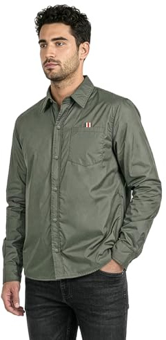 PERLETTI Giacca Camicia Impermeabile Antivento Uomo - Interno Trapuntato Leggera Versatile con Bottoni e Tasche - Giubbino Antipioggia Overshirt Morbido e Ripiegabile Taschino Interno (M, Verde)