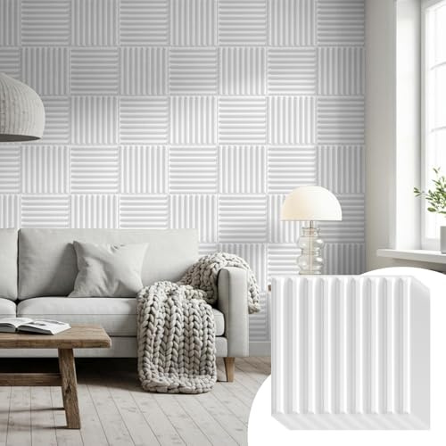 WADILE Panneaux Muraux 3D 30×30 cm – Lot de 30, Panneaux Décoratifs en PVC Blanc pour Mur Intérieur, Salon, Chambre, Mur TV, Salle de Jeux, Décoration Maison, Ruban Double Face Inclus