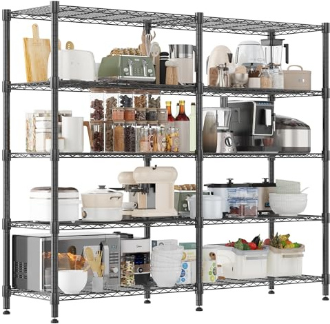 Himimi 5-stufige Lagerregale Schwerlastregal Garagenregal Höhenverstellbares Drahtregal Metallregal für Lagerung Regal für Lagerung Vorratsregale Küchenregal, 180B*45T*183Hcm Schwarz