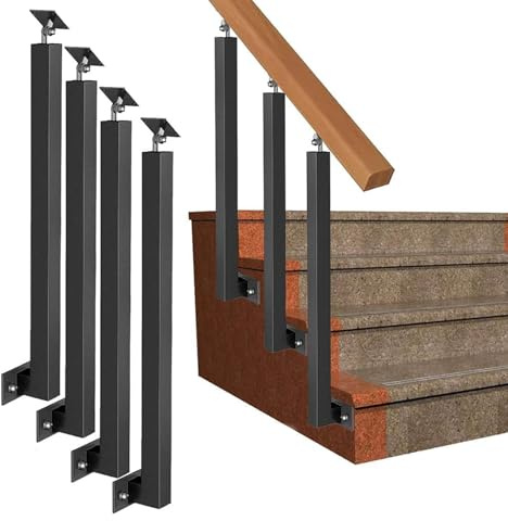 Balaustre regolabili per scale in ferro nero, mandrini per ringhiera in metallo a 270° con staffa piatta per decorazione terrazza, balcone e scale, confezione da 4 montanti laterali da 85 cm